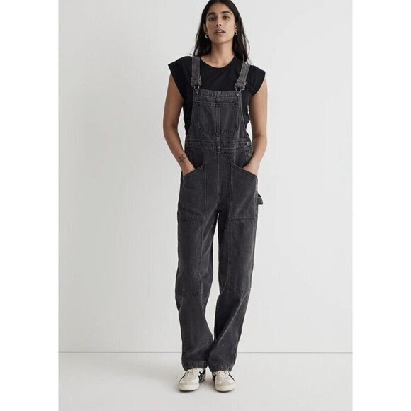 Madewell Denim Oversized Carpenter Overalls in Faded Black 2XL Tall TXXL B1 - Picture 1 of 7